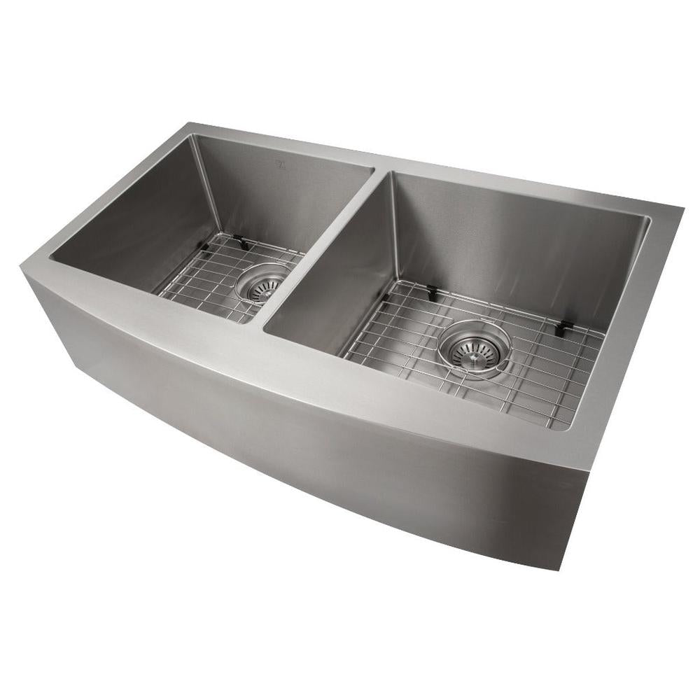 ZLINE 36 in. Niseko Farmhouse Apron Mount Double Bowl Kitchen Sink with Bottom Grid and Color Options (SA50D-36) main image.