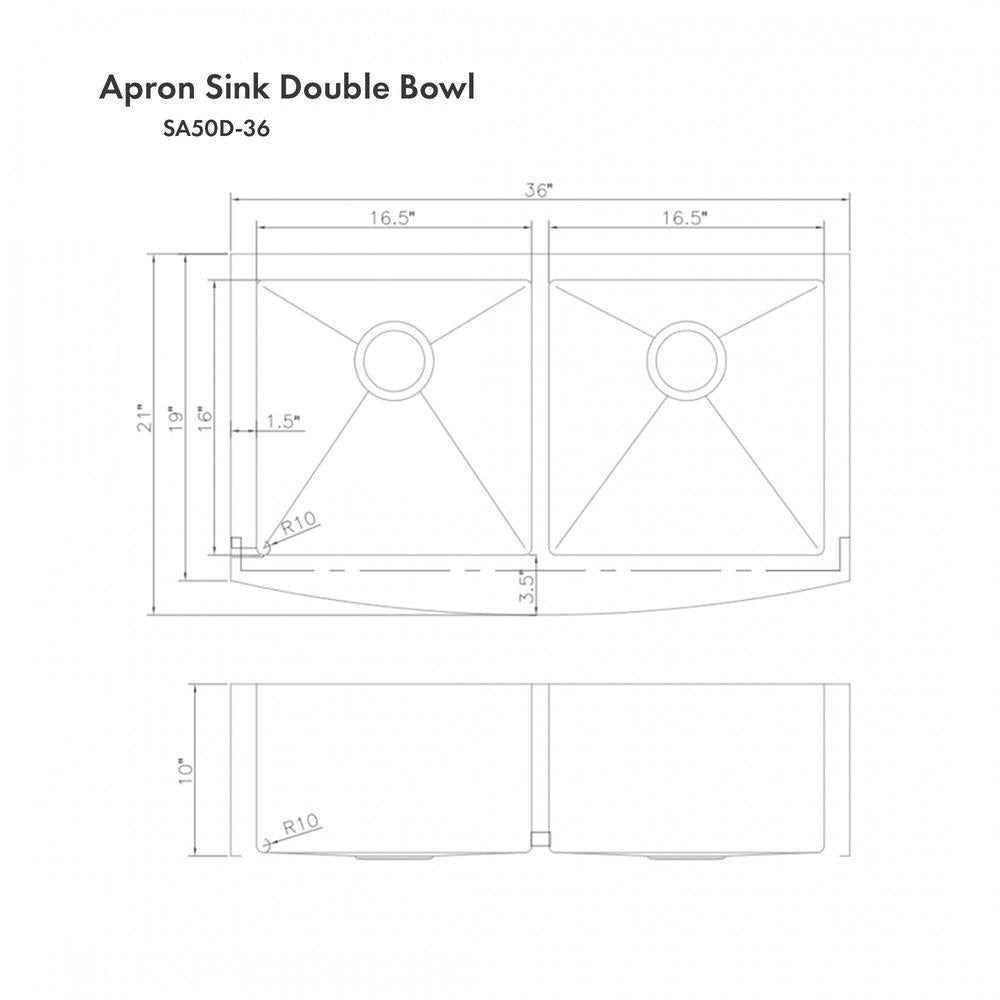 ZLINE 36 in. Niseko Farmhouse Apron Mount Double Bowl Kitchen Sink with Bottom Grid (SA50D)