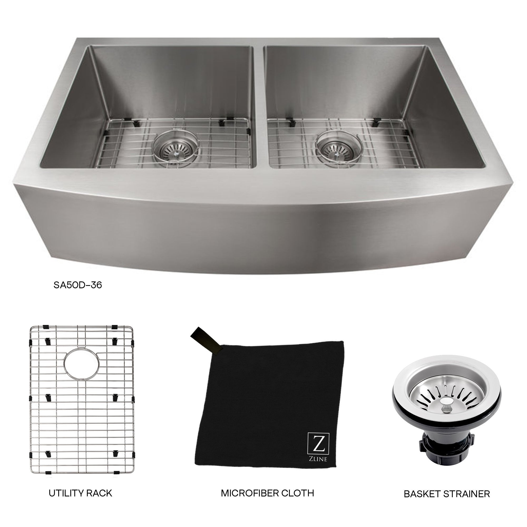 ZLINE 36" Niseko Farmhouse Apron Mount Double Bowl Kitchen Sink with Bottom Grid (SA50D) - Rustic Kitchen & Bath - Sinks - ZLINE Kitchen and Bath
