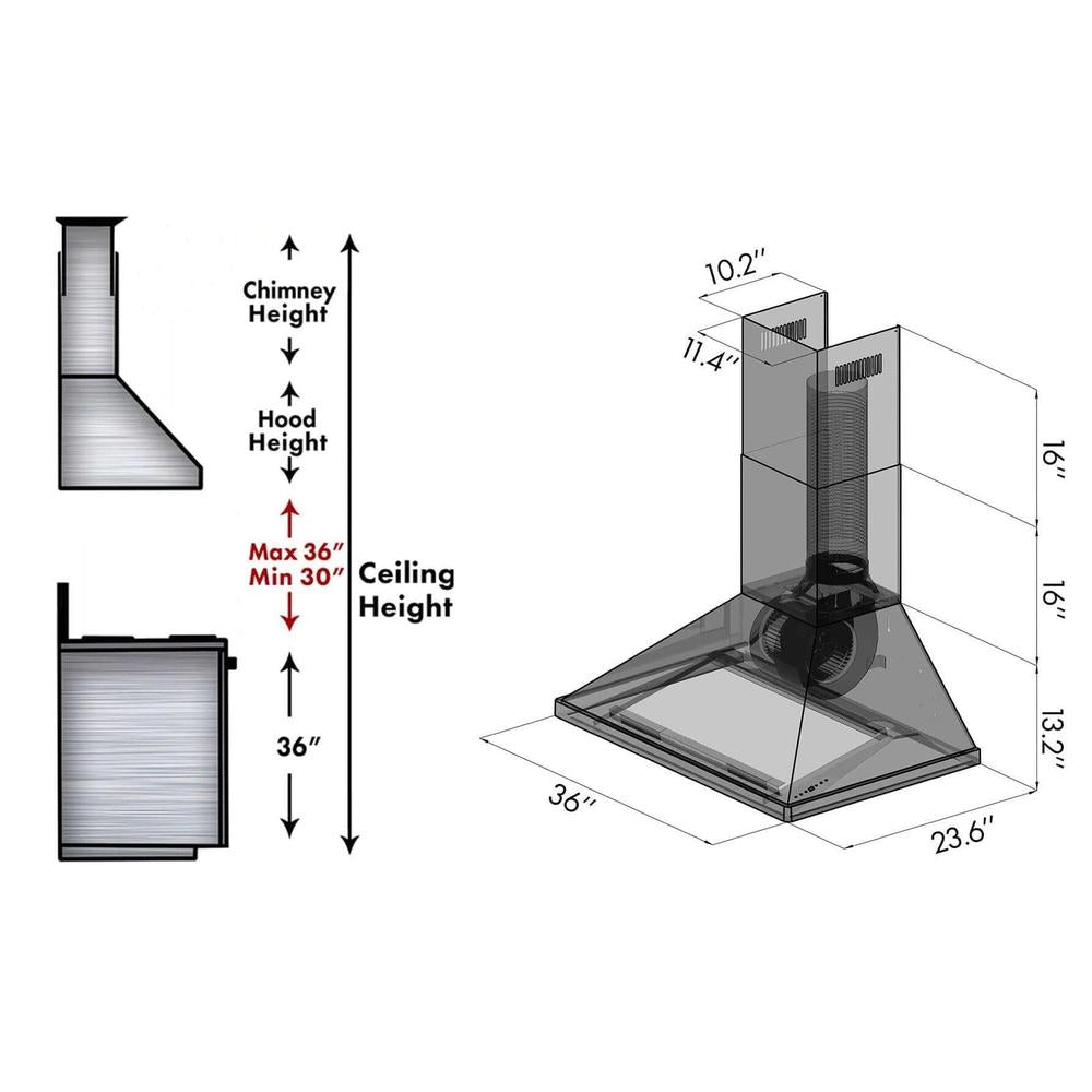 ZLINE 36 in. Professional Convertible Vent Wall Mount Range Hood in Stainless Steel (696-36) 