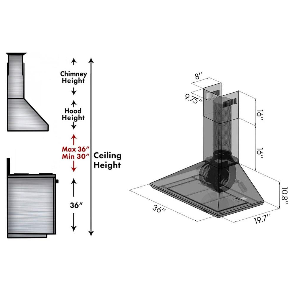 ZLINE 36 in. Convertible Vent Wall Mount Range Hood in Stainless Steel (KF-36) 