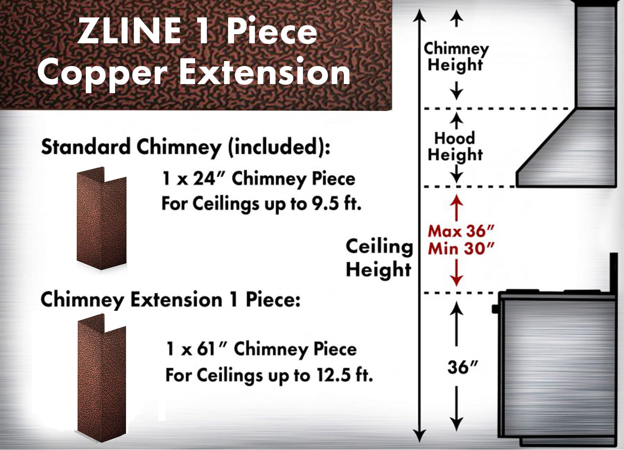ZLINE 61 in. Extended Chimney and Crown (8KBE-E)