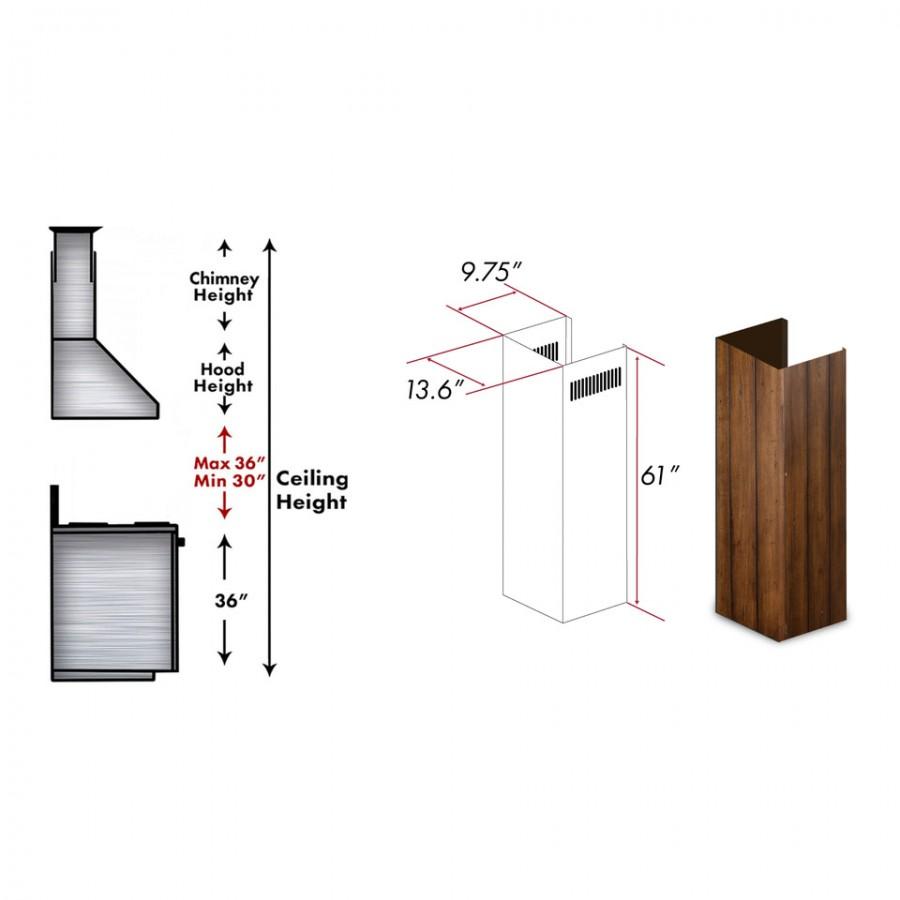 ZLINE 61"Wooden Chimney Extension for Ceilings up to 12 ft. (KPLL-E) - Rustic Kitchen & Bath - Range Hood Accessories - ZLINE Kitchen and Bath