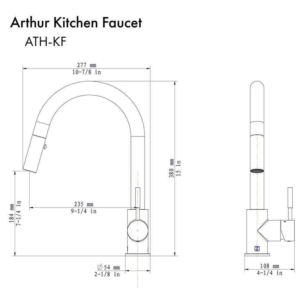 ZLINE Arthur Kitchen Faucet (ATH-KF) dimensional diagram.