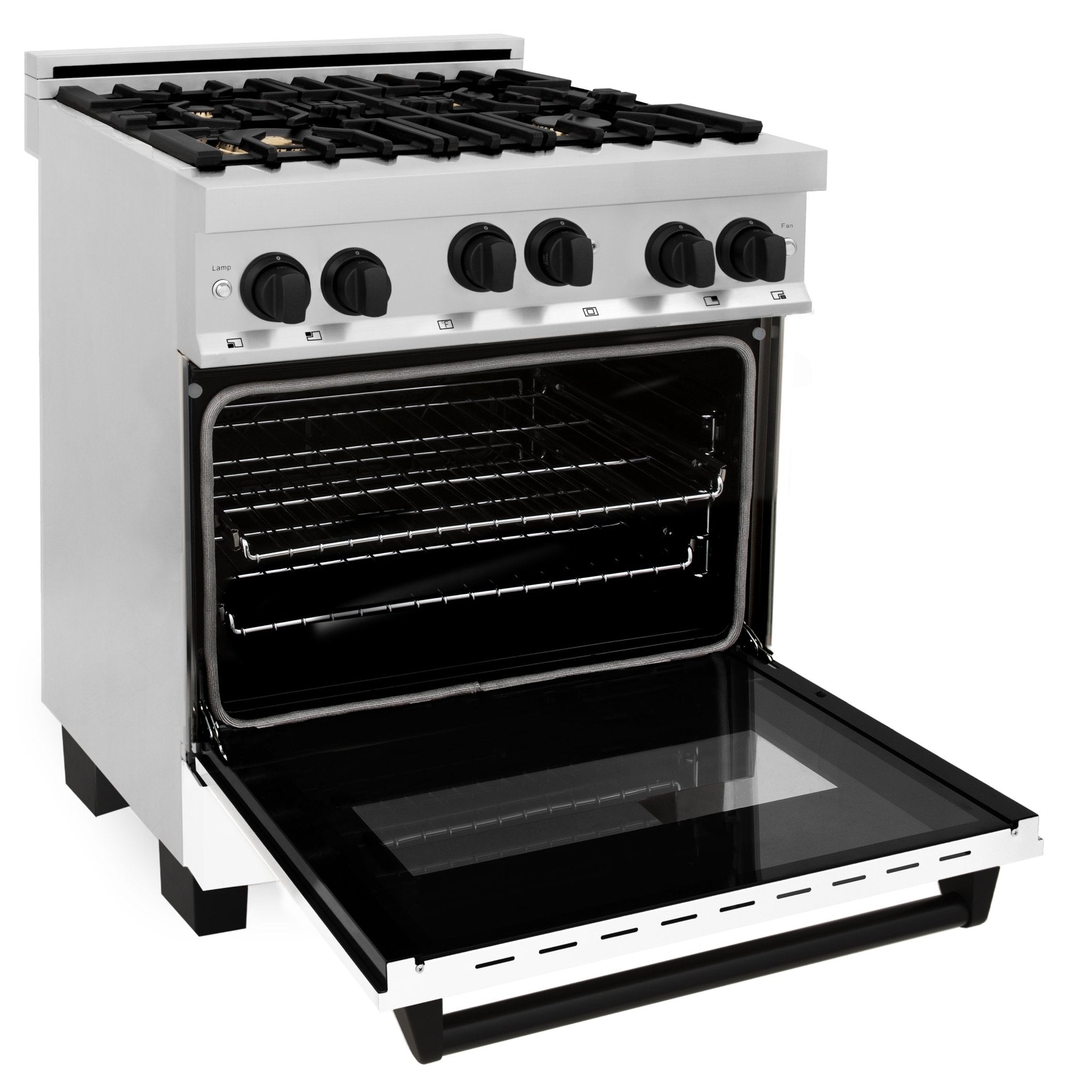 ZLINE Autograph Edition 30" 4.0 cu. ft. Range with Gas Stove and Gas Oven in Stainless Steel with White Matte Door and Matte Black Accents (RGZ-WM-30-MB) - Rustic Kitchen & Bath - Ranges - ZLINE Kitchen and Bath