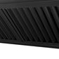 Dishwasher-safe black stainless steel baffle filters close up.