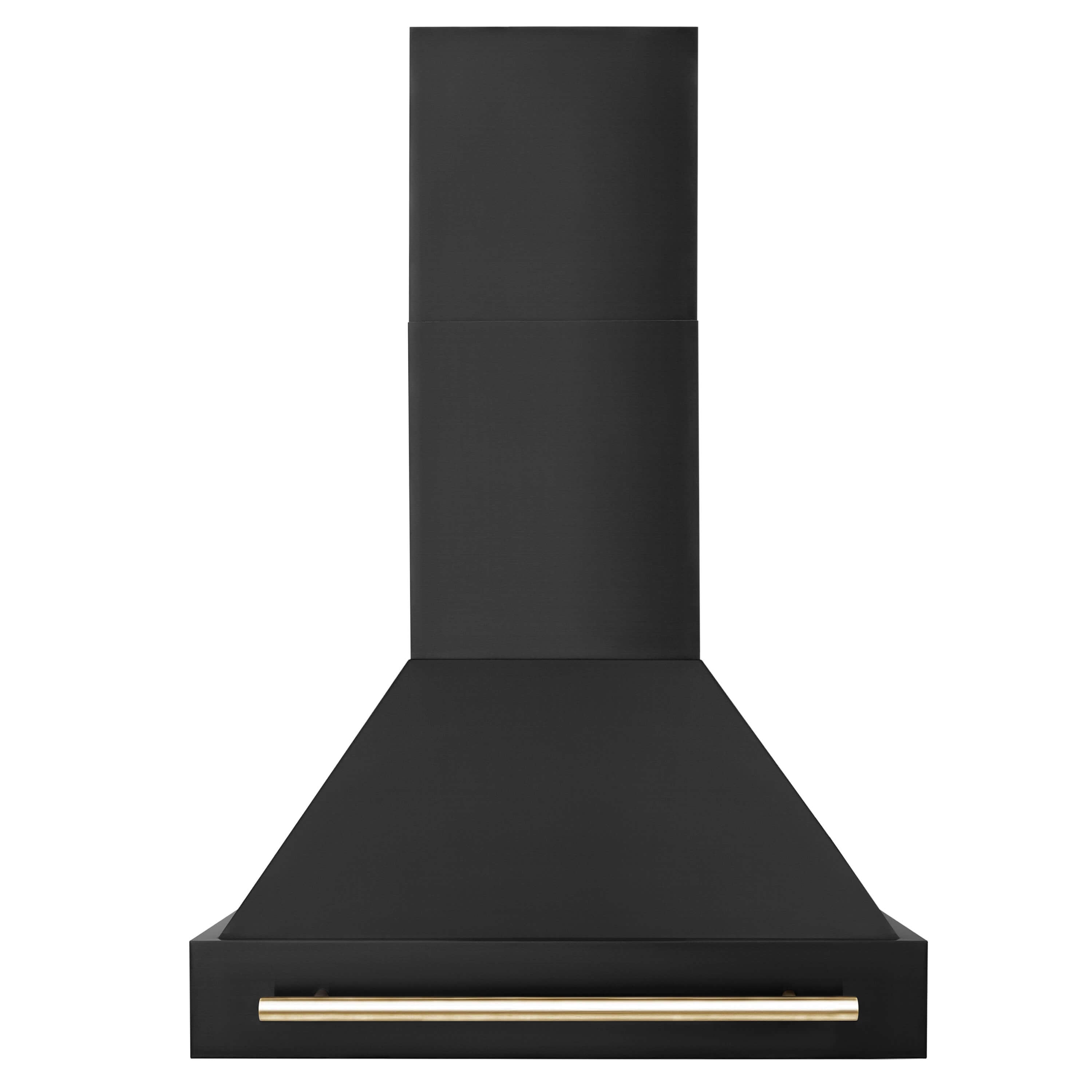 ZLINE 30" Black Stainless Steel Wall Mount Range Hood with Polished Gold accents front.