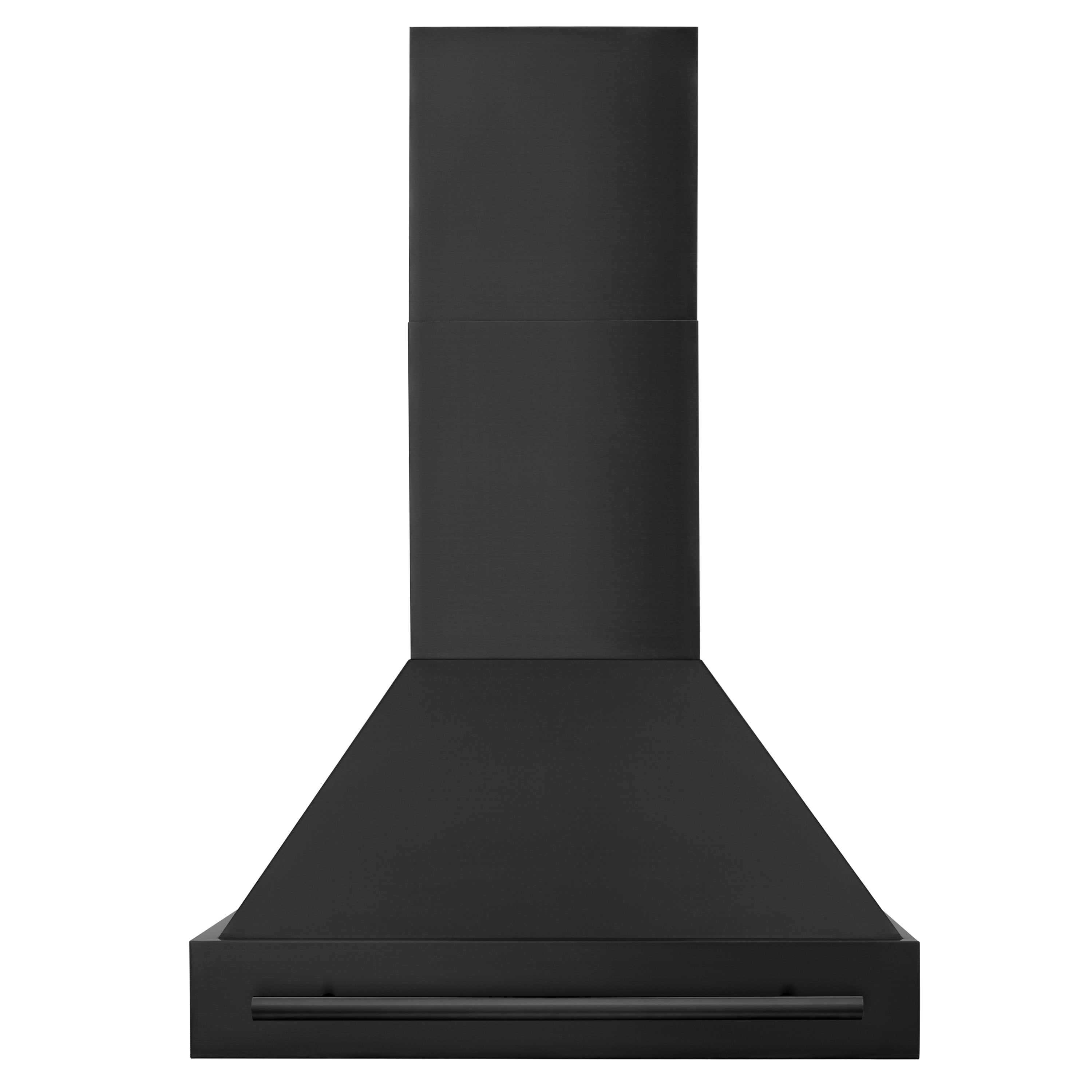 ZLINE Black Stainless Steel Range Hood with Black Stainless Steel Handle front.