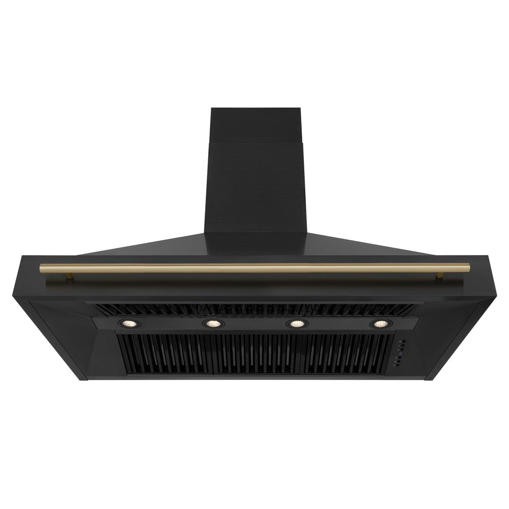 ZLINE 48 in. Autograph Edition Kitchen Package with Black Stainless Steel Dual Fuel Range and Range Hood with Champagne Bronze Accents (2AKP-RABRH48-CB)
