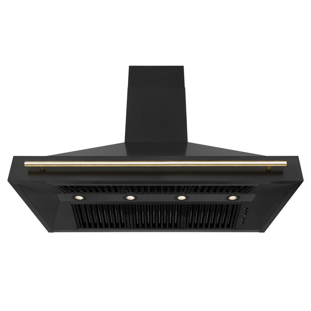 ZLINE 48 in. Autograph Edition Kitchen Package with Black Stainless Steel Dual Fuel Range, Range Hood and Dishwasher with Polished Gold Accents (3AKP-RABRHDWV48-G)
