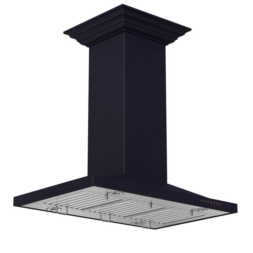 ZLINE Designer Series Oil-Rubbed Bronze Island Mount Range Hood (8GL2Bi) side, under.