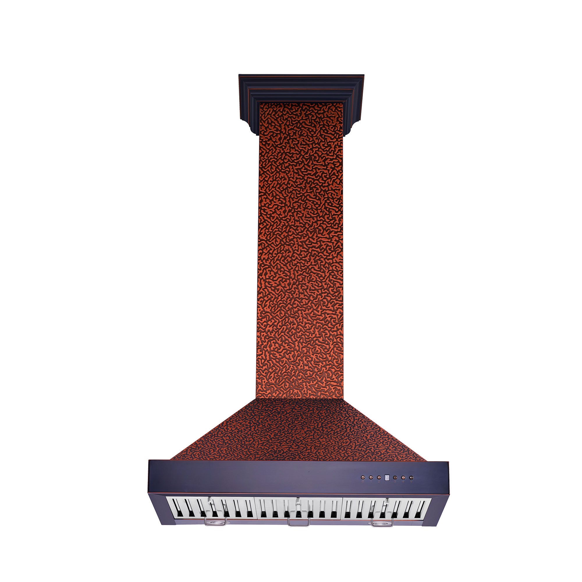 ZLINE Designer Series Wall Mount Range Hood in Embossed Copper with Size Options (KB2-EBXXX) 48 inch front, under.