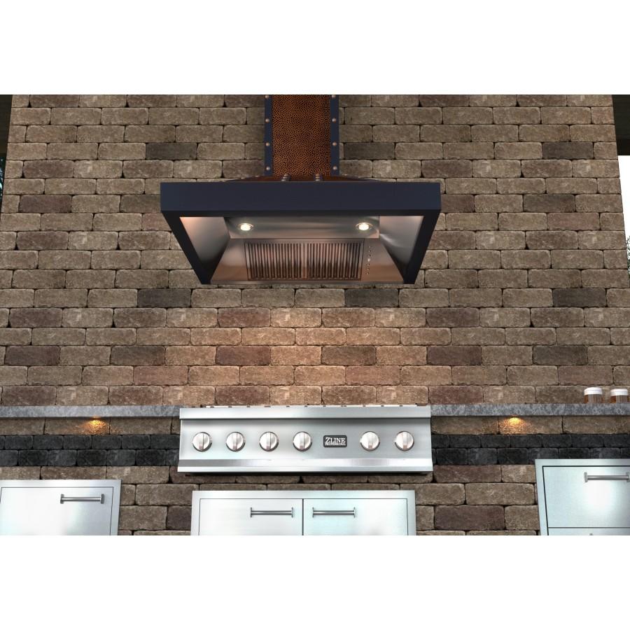 ZLINE Kitchen and Bath, ZLINE Designer Series Wall Mount Range Hood (655-HBBBB), 655-HBBBB-30, installed over a ZLINE Cooktop