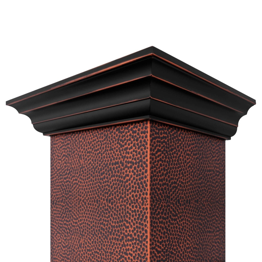 ZLINE Designer Series Wall Mount Range Hood in Hand-Hammered Copper with Oil-Rubbed Bronze Details (655-HBXXX)