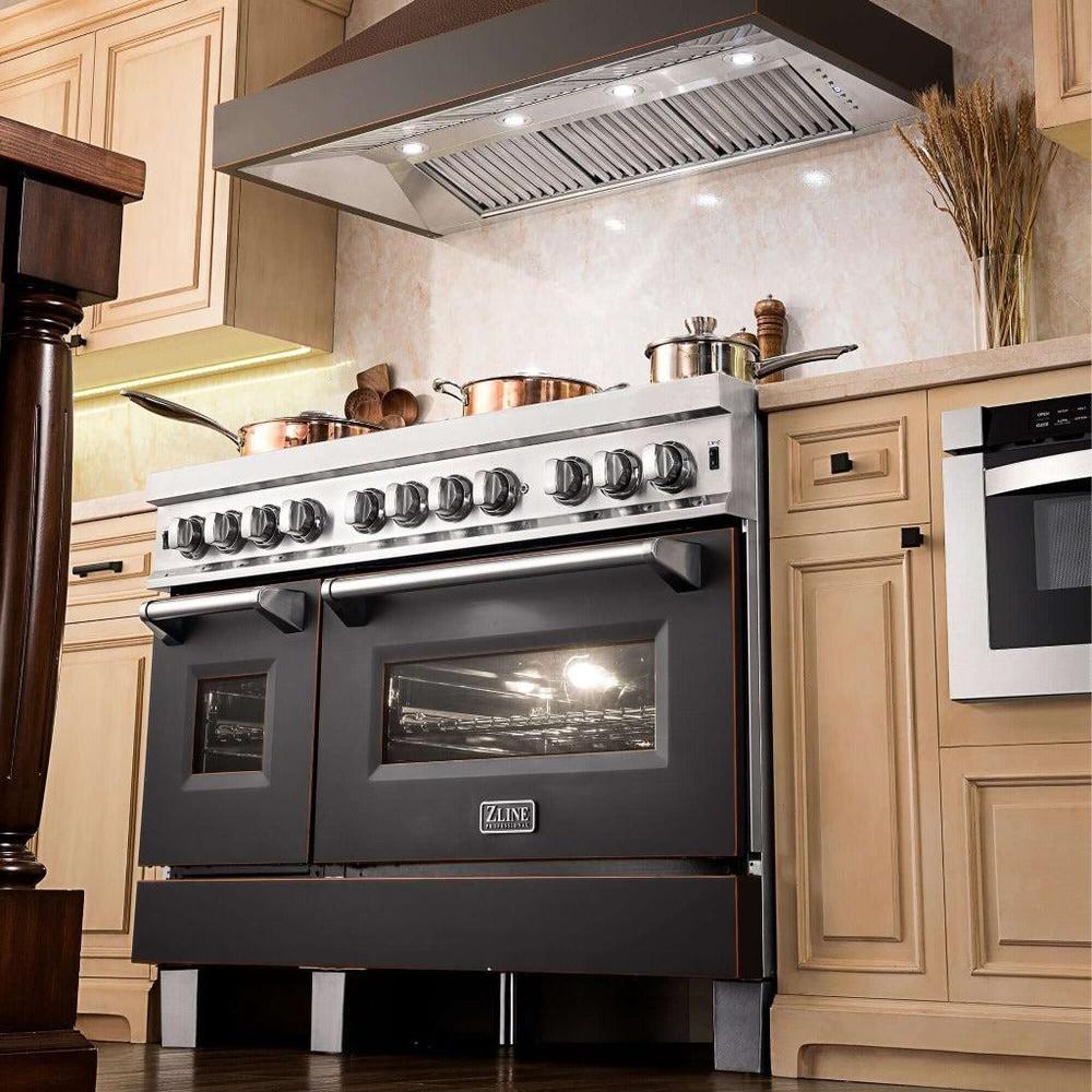 ZLINE Designer Series Wall Mount Range Hood in Hand-Hammered Copper with Oil-Rubbed Bronze Details (655-HBXXX) 