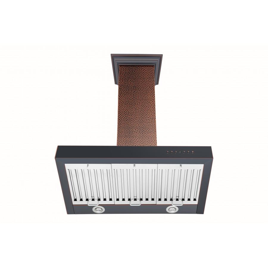 ZLINE Ducted Vent Designer Series Wall Mount Range Hood in Hand-Hammered Copper (KB2-HBXXX) under, front.