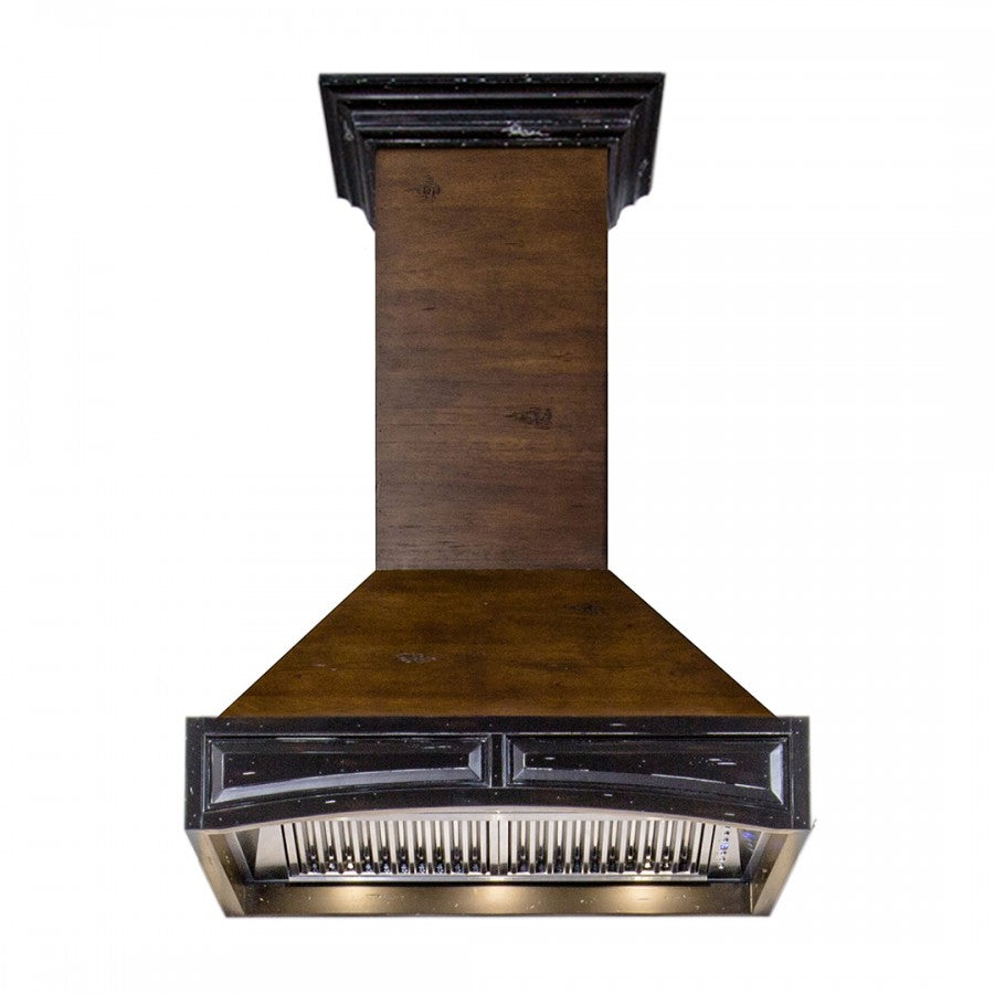 ZLINE 42 in. Wooden Wall Mount Range Hood in Antigua and Walnut - Includes Remote Motor (321AR-RS-42-400)