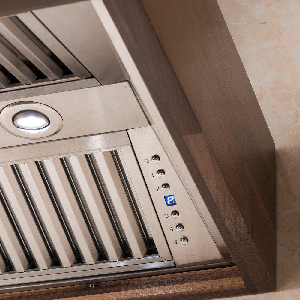 ZLINE 30 in. Convertible Designer Series Wooden Wall Mount Range Hood in Walnut Butcher Block (681W-30) 30 inch