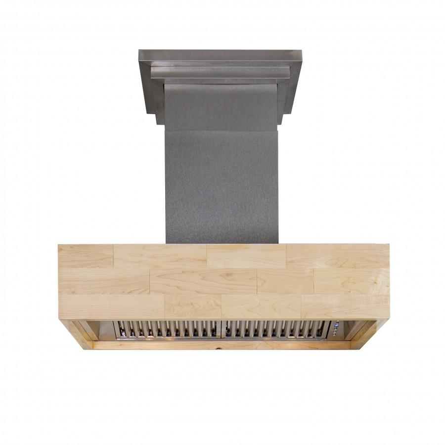 ZLINE Dual Remote Blower Designer Series Wooden Wall Mount Range Hood in Maple Butcher Block (681M-RD) 36 Inch