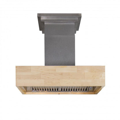 ZLINE Dual Remote Blower Designer Series Wooden Wall Mount Range Hood in Maple Butcher Block (681M-RD) 36 Inch