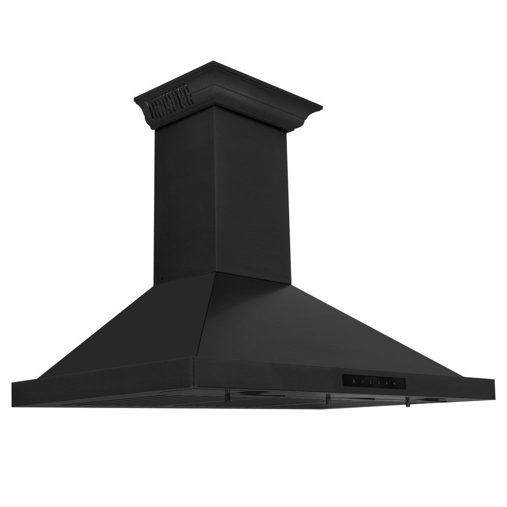 ZLINE Ducted Vent Wall Mount Range Hood in Black Stainless Steel with Built-in ZLINE CrownSound Bluetooth Speakers (BSKBNCRN-BT) 