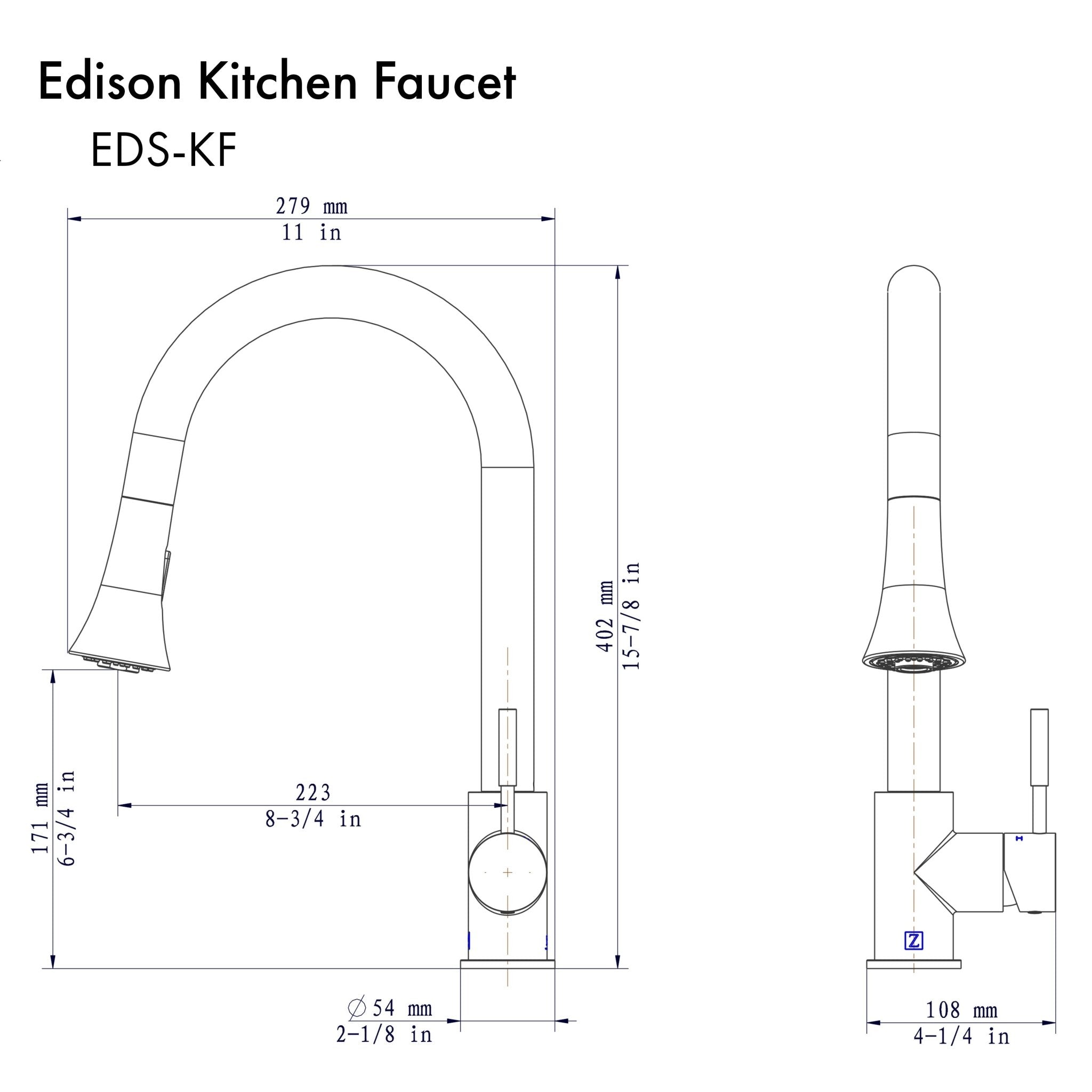 ZLINE Edison Kitchen Faucet (EDS-KF) dimensions