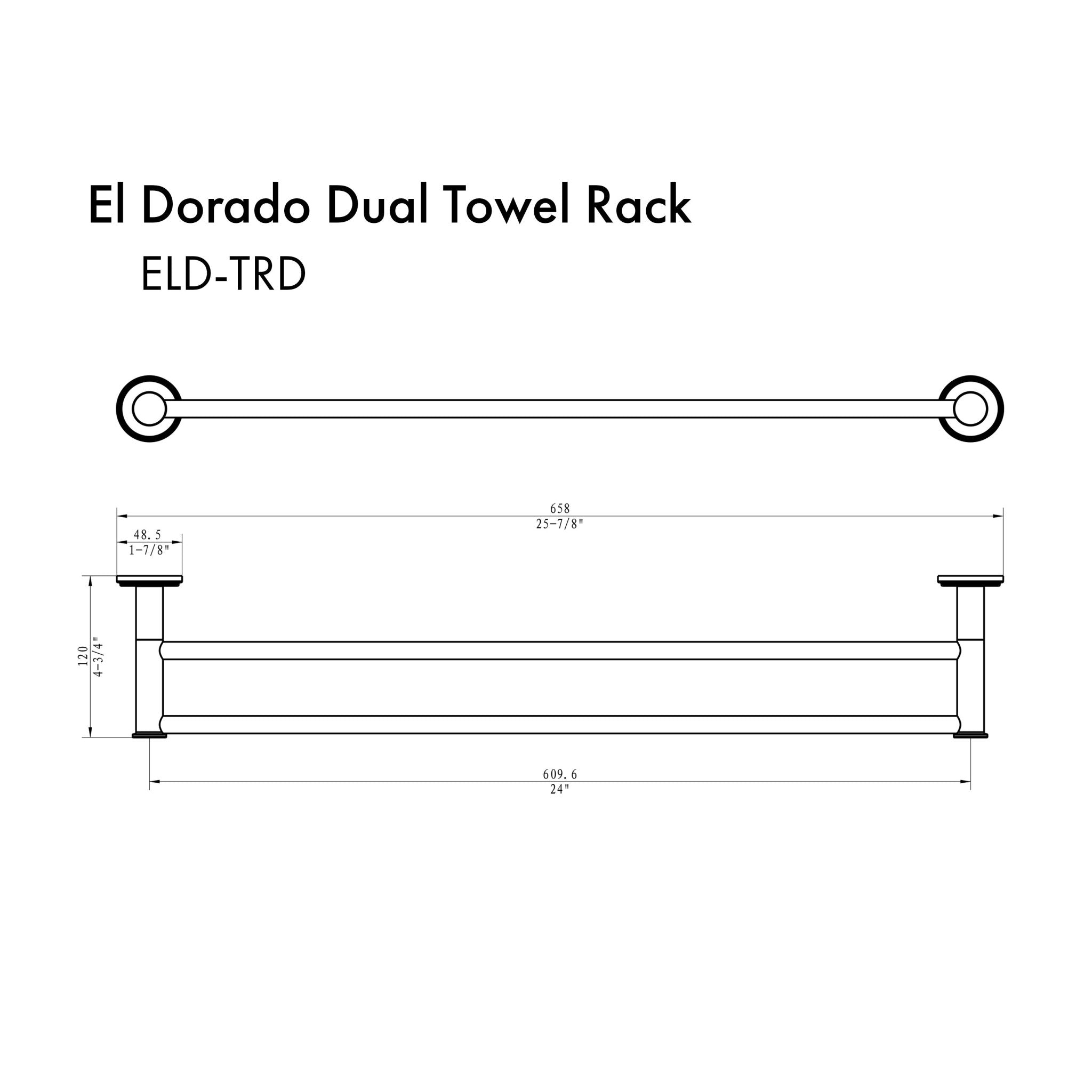 ZLINE El Dorado Double Towel Rail with color options (ELD-TRD) dimensional diagram