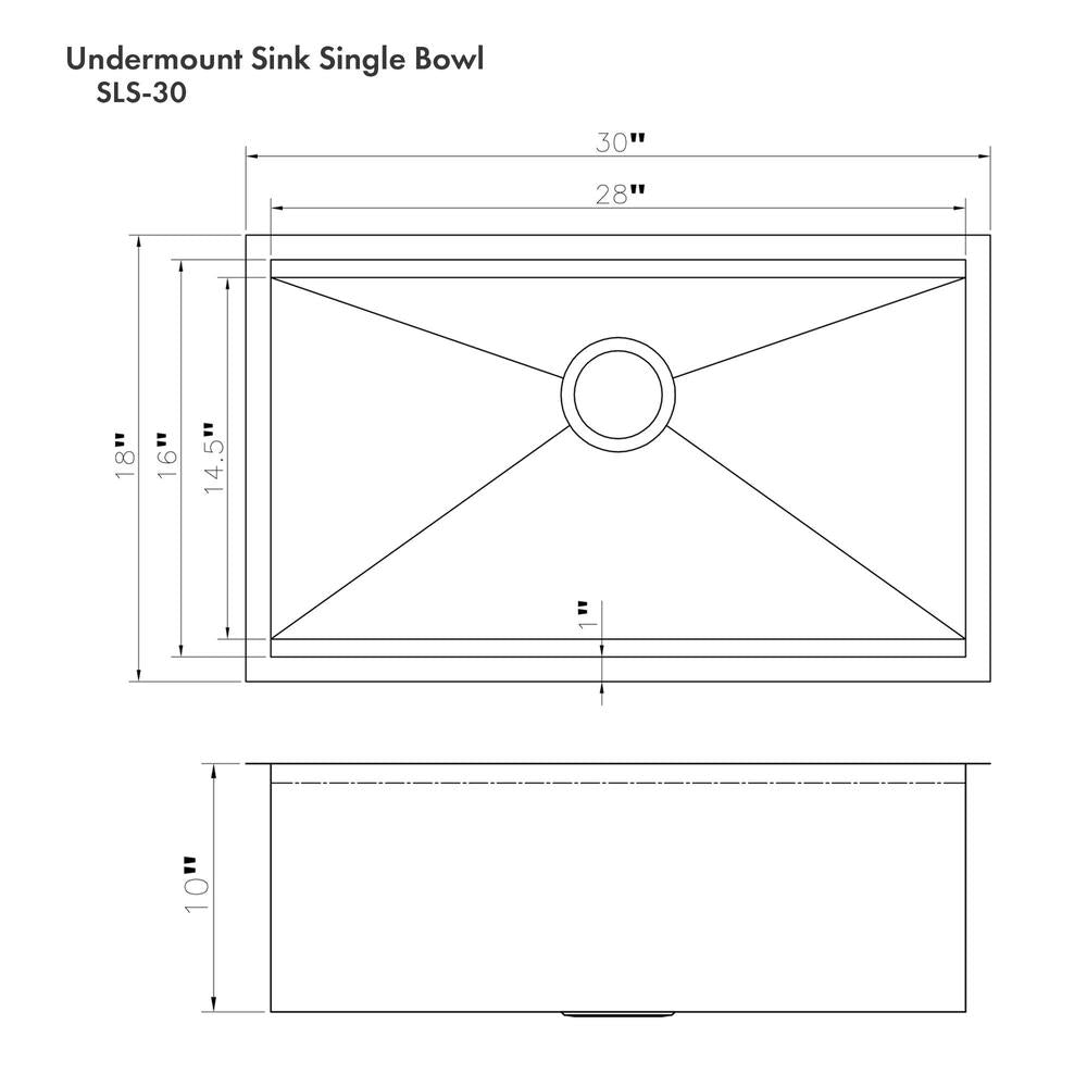 ZLINE 30 in. Garmisch Undermount Single Bowl Kitchen Sink with Bottom Grid and Accessories (SLS-30)