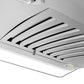 ZLINE Convertible Vent Island Mount Range Hood in Stainless Steel and Glass (GL14i) close-up, baffle filters.