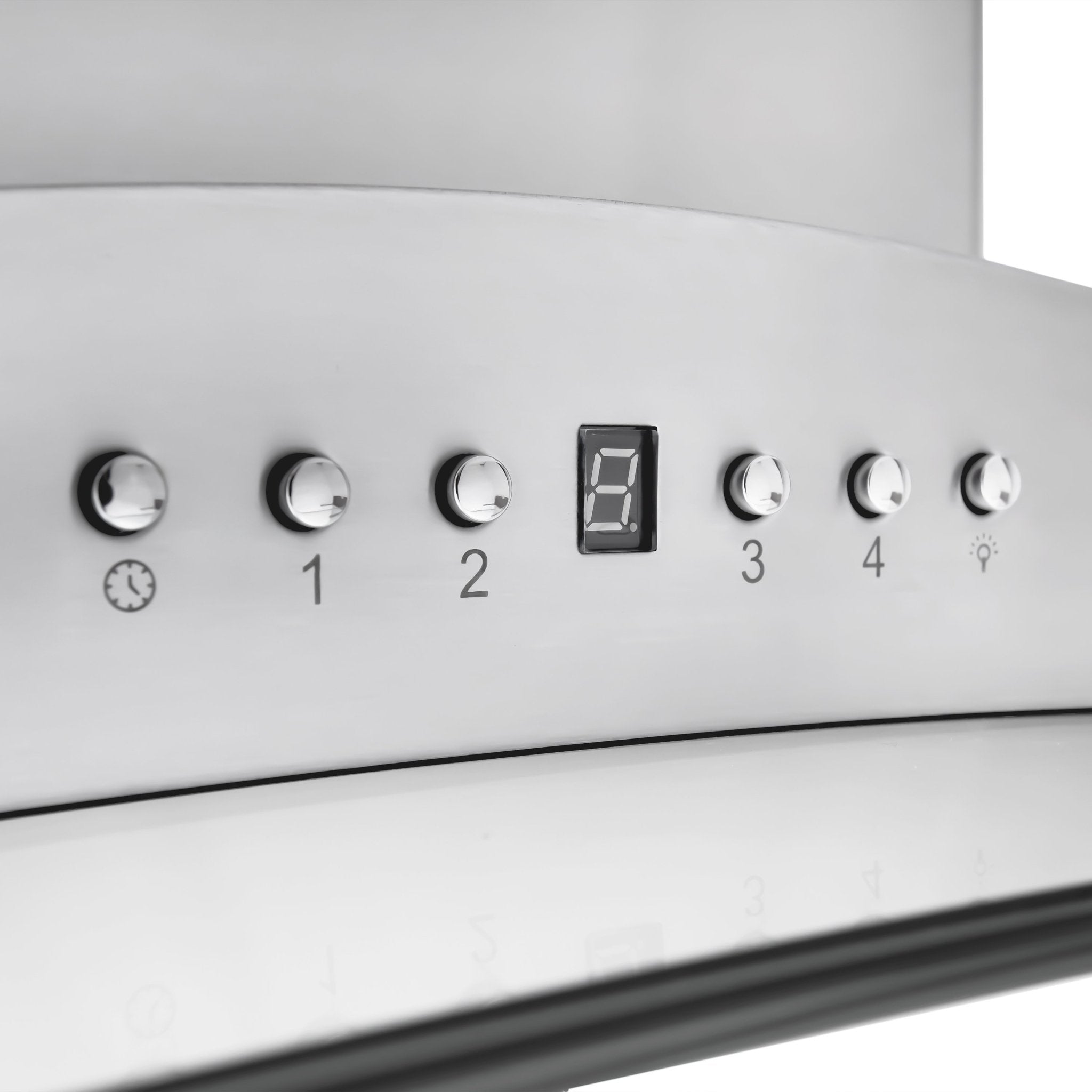ZLINE Island Mount Range Hood in Stainless Steel & Glass (GL9i) button and display panel.