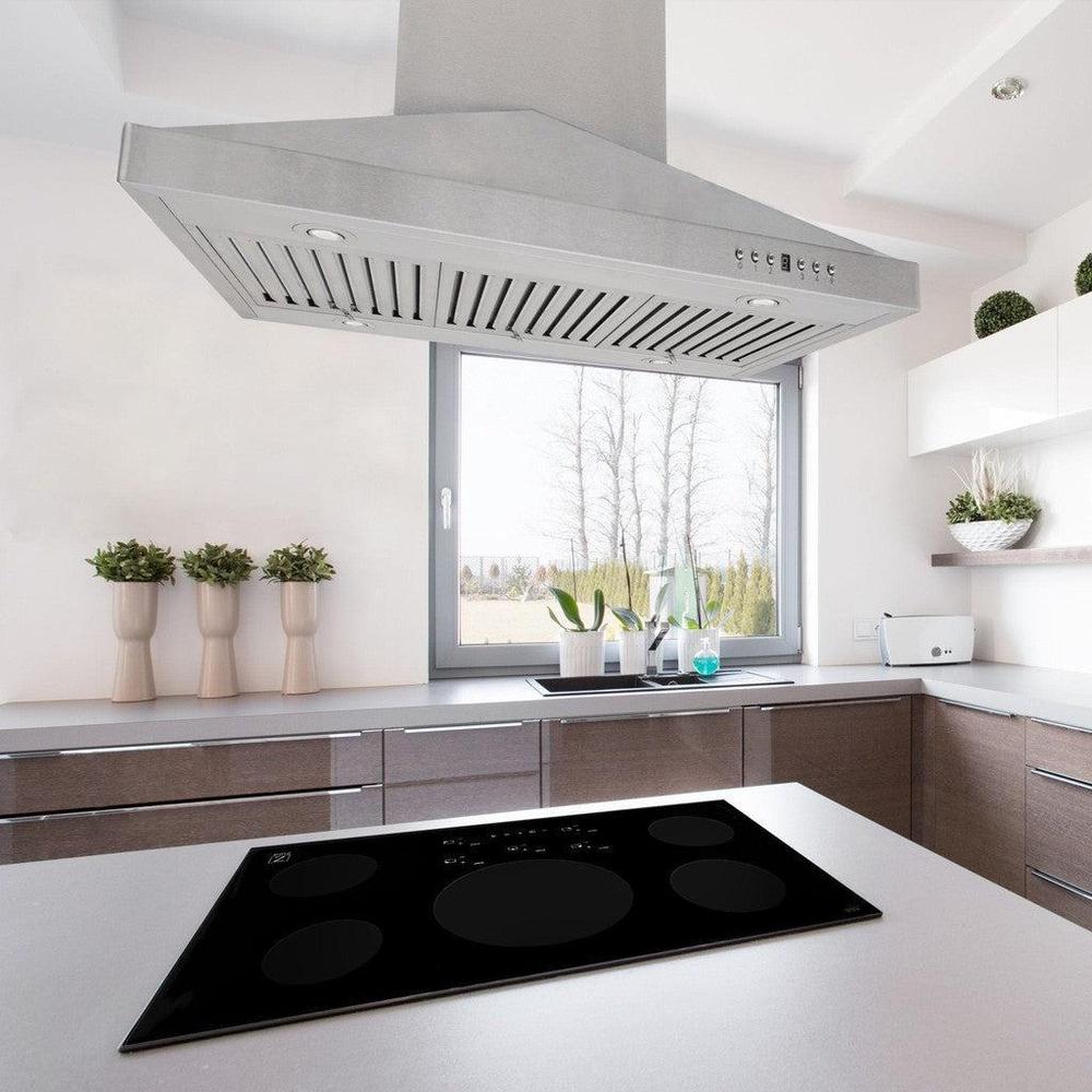 ZLINE Ducted Vent Island Mount Range Hood in Stainless Steel with Built-in ZLINE CrownSound Bluetooth Speakers (GL1iCRN-BT) 