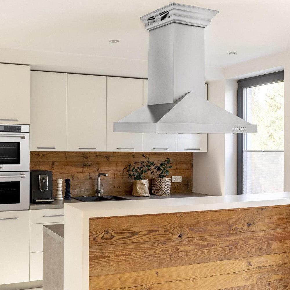 ZLINE Ducted Vent Island Mount Range Hood in Stainless Steel with Built-in ZLINE CrownSound Bluetooth Speakers (GL1iCRN-BT) 