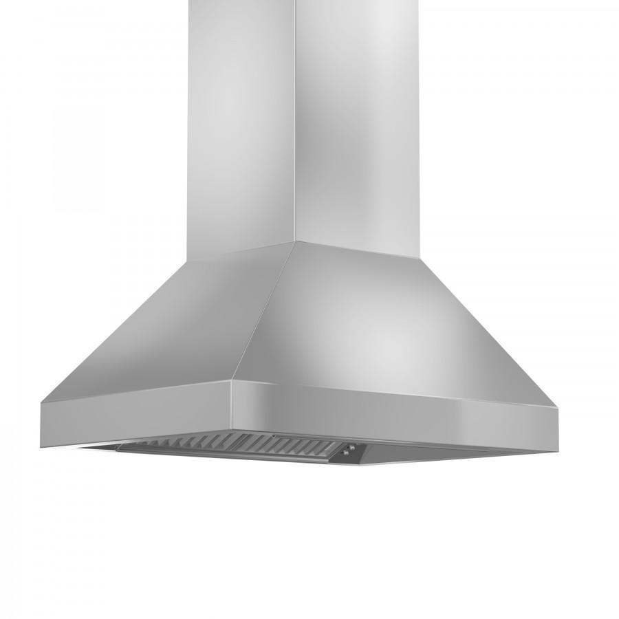 ZLINE Ducted Island Mount Range Hood in Outdoor Approved Stainless Steel (597i-304) side.