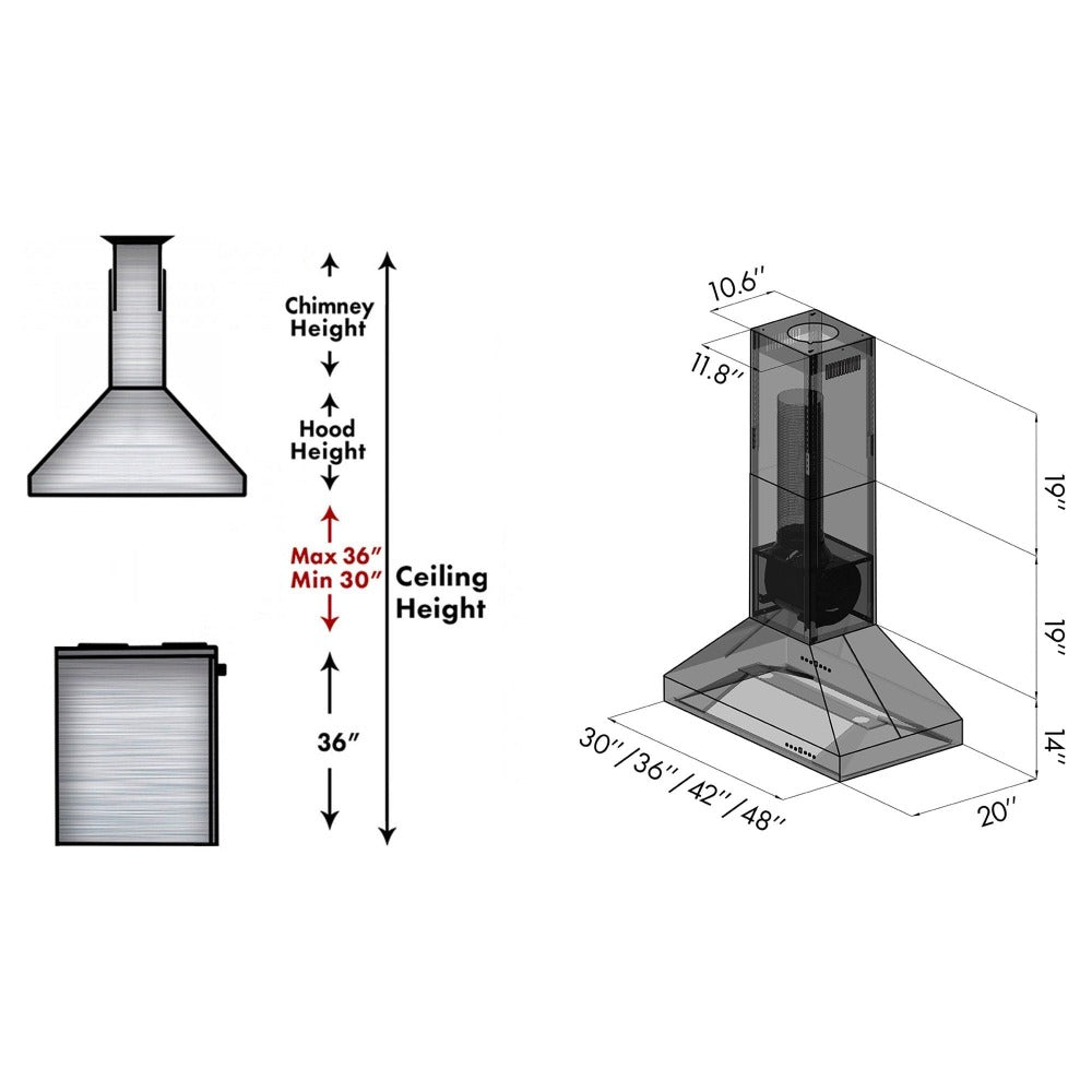 ZLINE Ducted Island Mount Range Hood in Outdoor Approved Stainless Steel (597i-304) 36 Inch