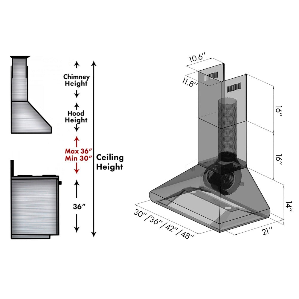 ZLINE Professional Convertible Vent Wall Mount Range Hood in Stainless Steel (587) 