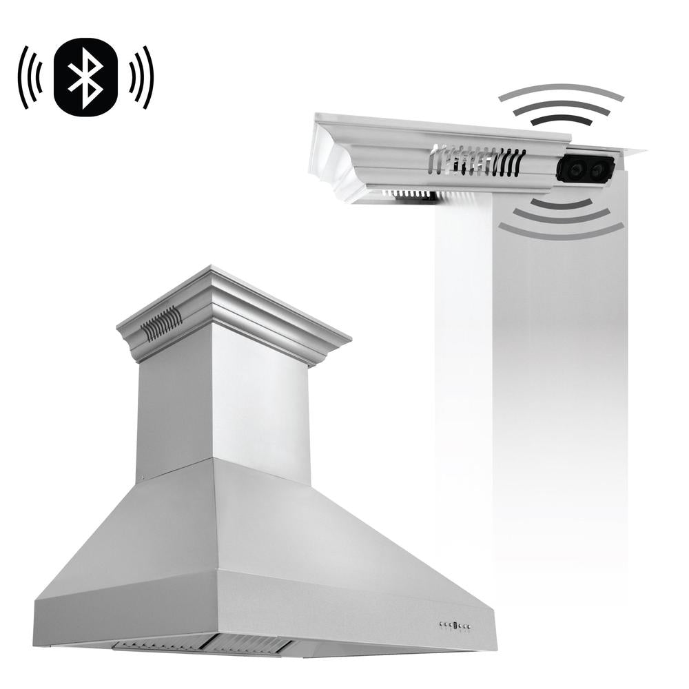 ZLINE Ducted Vent Wall Mount Range Hood in Stainless Steel with Built-in ZLINE CrownSound Bluetooth Speakers (667CRN-BT) 