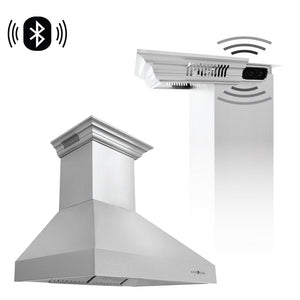 ZLINE Ducted Vent Wall Mount Range Hood in Stainless Steel with Built-in ZLINE CrownSound Bluetooth Speakers (667CRN-BT) main image.