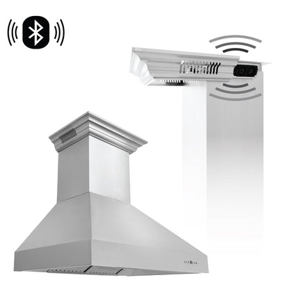 ZLINE Ducted Vent Wall Mount Range Hood in Stainless Steel with Built-in ZLINE CrownSound Bluetooth Speakers (667CRN-BT) 