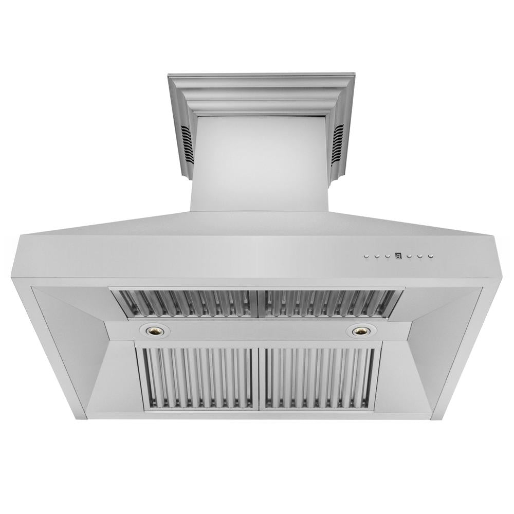 ZLINE Ducted Vent Wall Mount Range Hood in Stainless Steel with Built-in ZLINE CrownSound Bluetooth Speakers (667CRN-BT) 