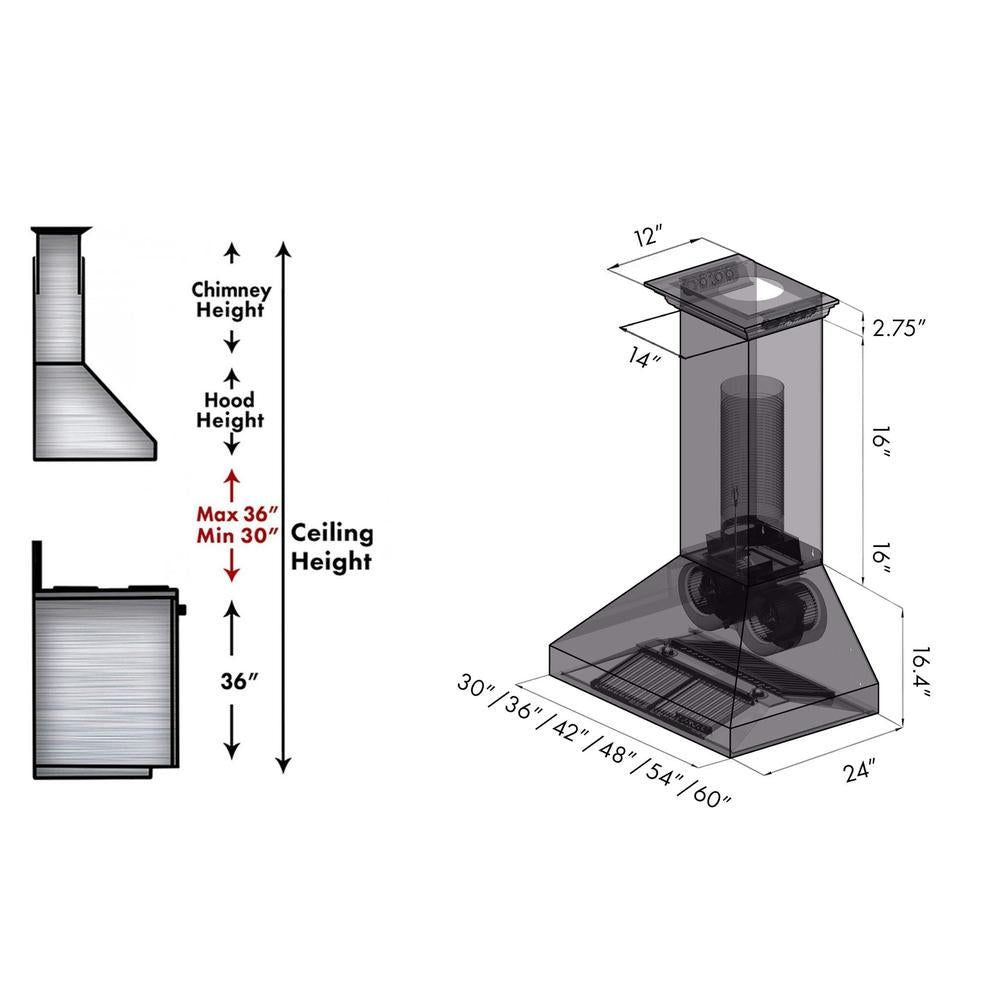 ZLINE Ducted Vent Wall Mount Range Hood in Stainless Steel with Built-in ZLINE CrownSound Bluetooth Speakers (667CRN-BT) 