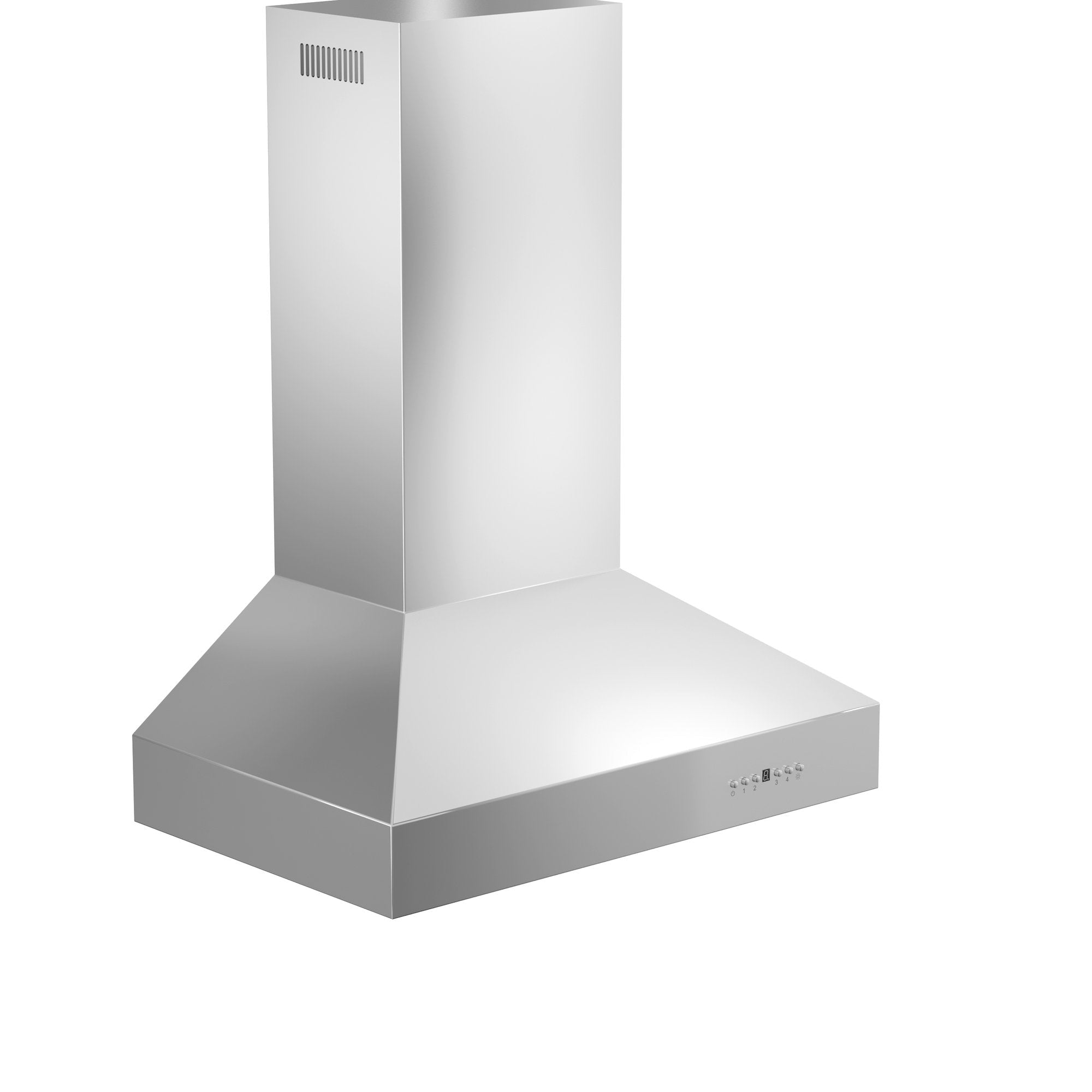 ZLINE Professional Convertible Vent Wall Mount Range Hood in Stainless Steel with Crown Molding (667CRN) side, above.