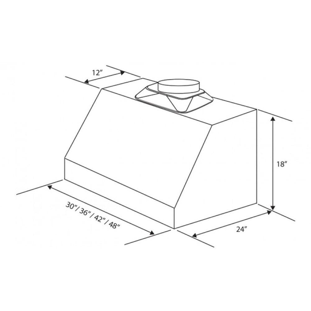 ZLINE Convertible Vent Under Cabinet Range Hood in Stainless Steel (523) dimensional diagram with measurements.