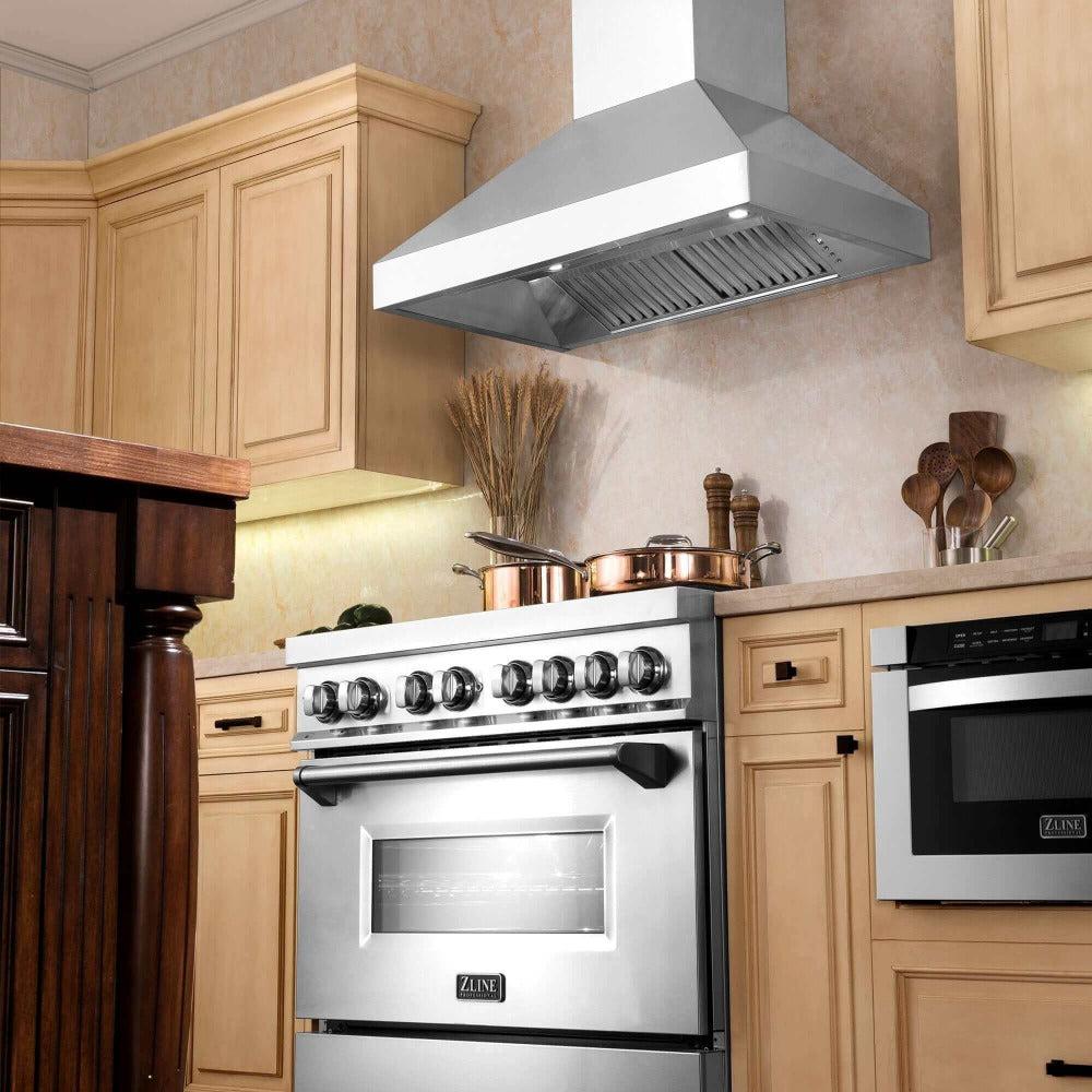 ZLINE Professional Convertible Vent Wall Mount Range Hood in Stainless Steel with Crown Molding (597CRN) 