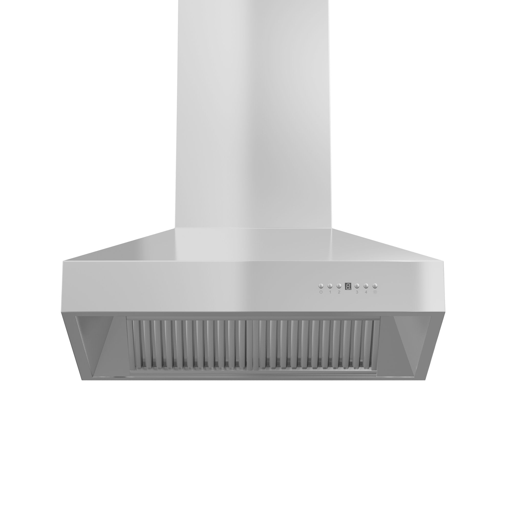ZLINE Ducted Wall Mount Range Hood in Outdoor Approved Stainless Steel (697-304) front under showing baffle filters.