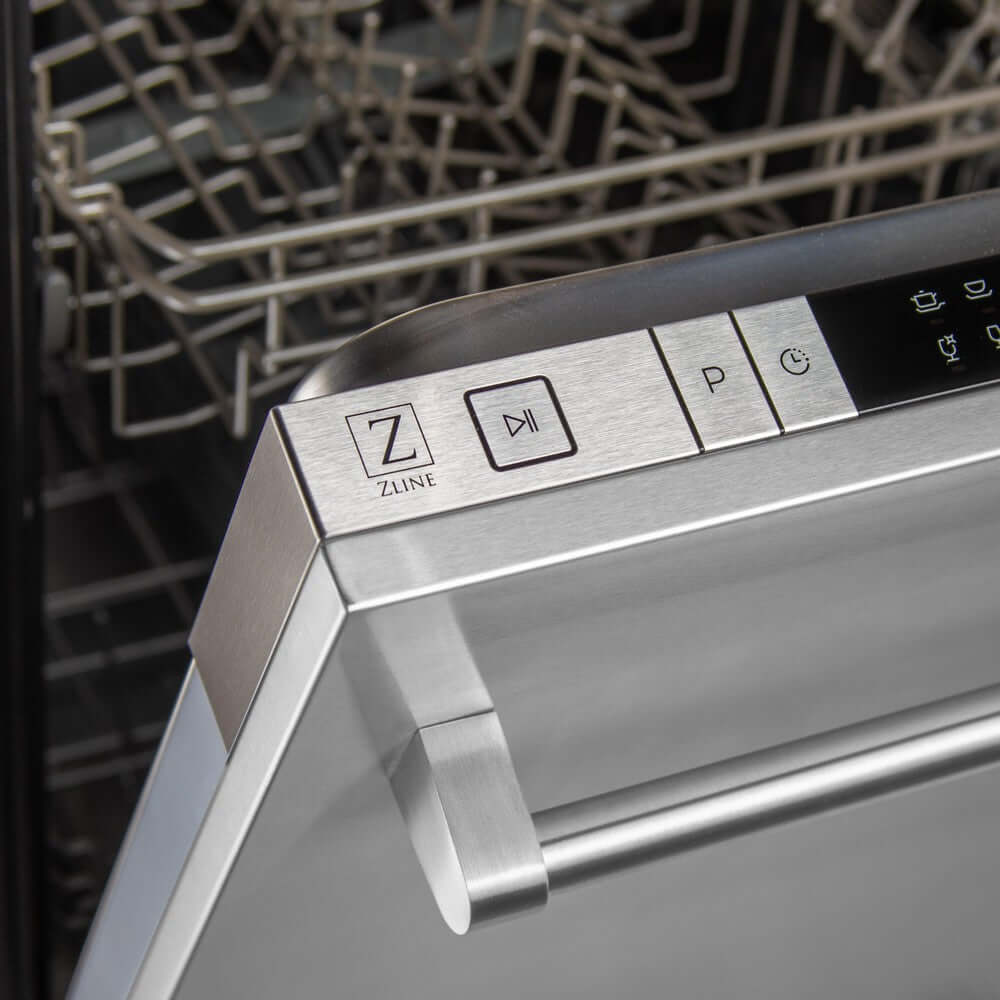 ZLINE 18 in. Compact Stainless Steel Top Control Built-In Dishwasher with Stainless Steel Tub and Traditional Style Handle, 52dBa (DW-304-H-18)