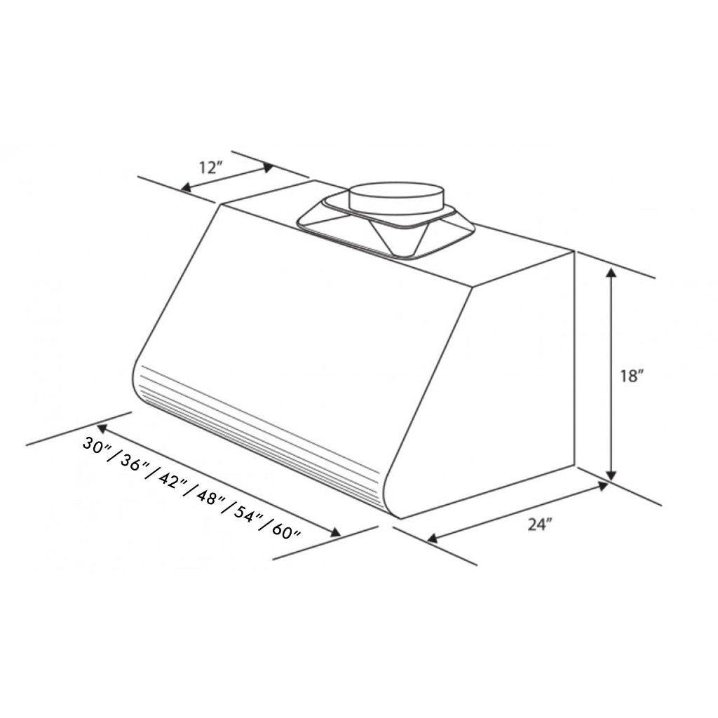 ZLINE Under Cabinet Range Hood in Stainless Steel with Recirculating Options (527) dimensional diagram.