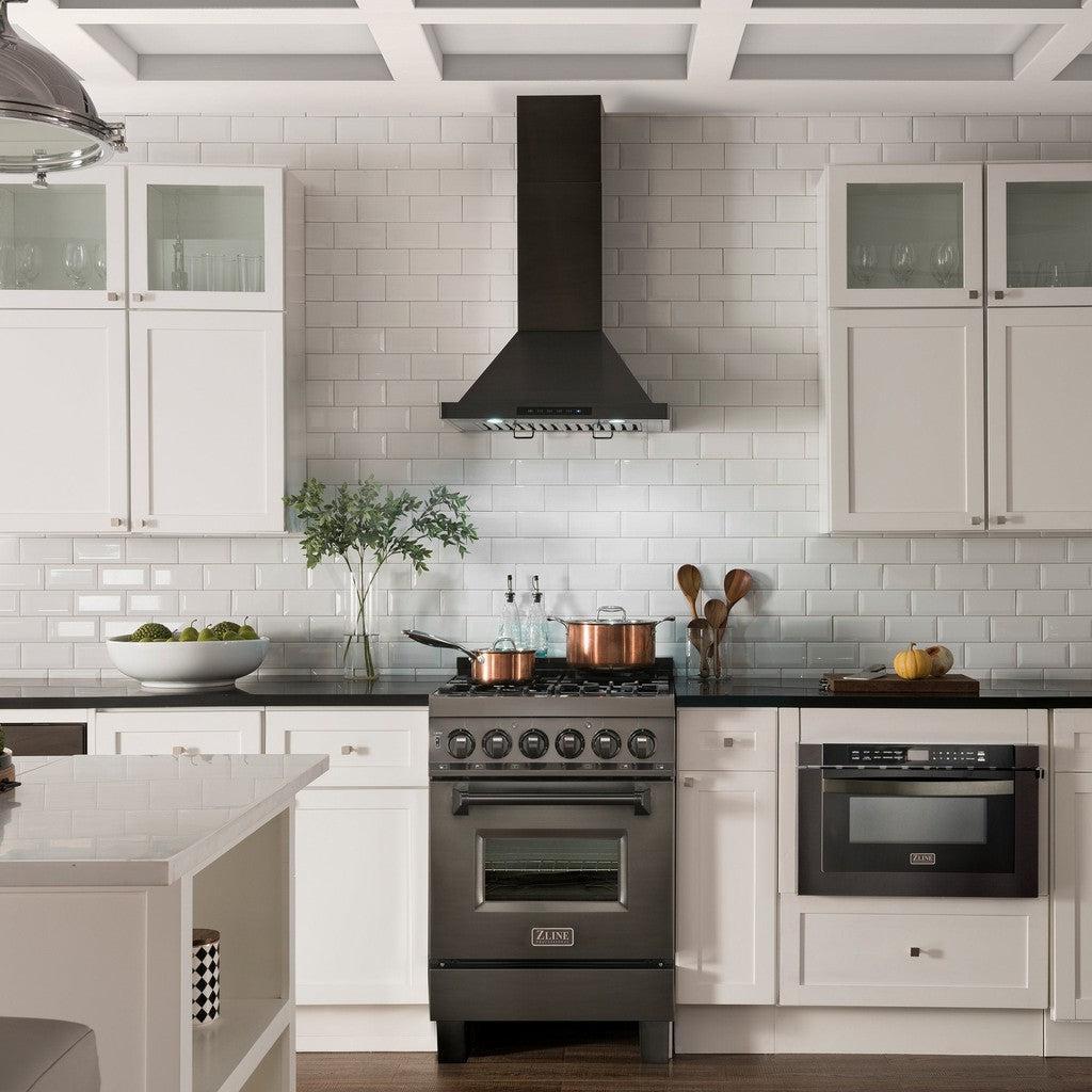 ZLINE Recirculating Wall Mount Range Hood with Charcoal Filters in Black Stainless Steel (BSKBN-CF-30) 
