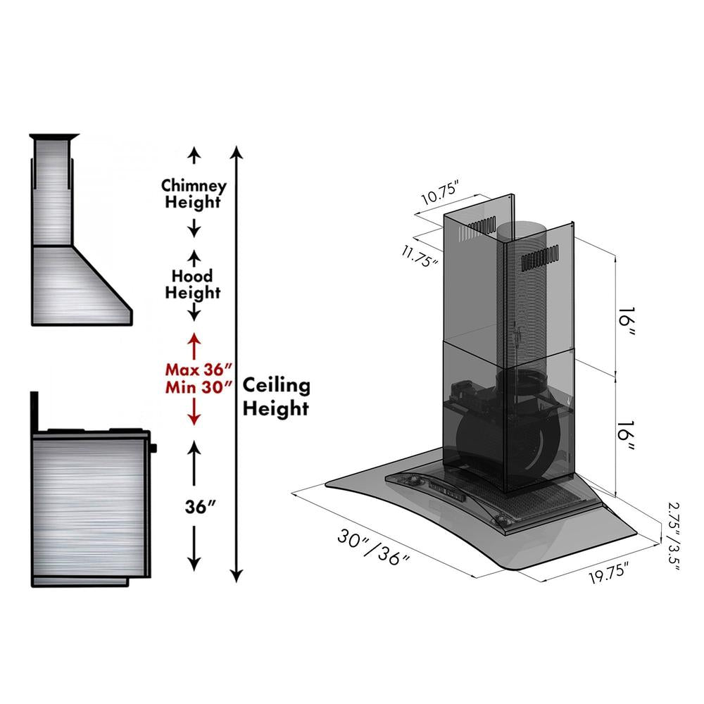 ZLINE Convertible Vent Wall Mount Range Hood in Stainless Steel and Glass (KZ) 
