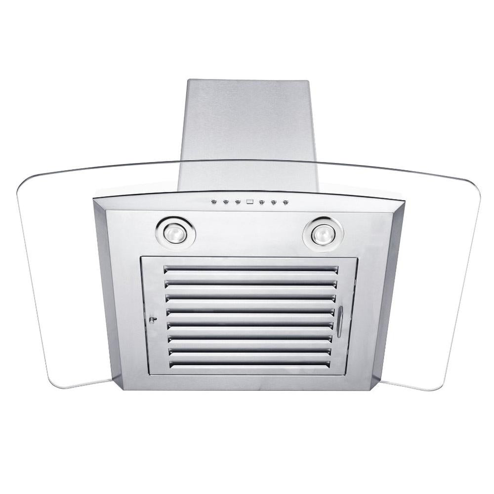 ZLINE Convertible Vent Wall Mount Range Hood in Stainless Steel and Glass with Crown Molding (KZCRN) 