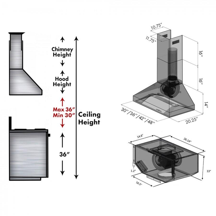 ZLINE Wall Mount Range Hood in Stainless Steel - Includes Remote Blower 400/700CFM Options (597-RD/RS) 